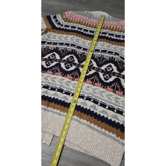 LL Bean Womens Fair Isle Cotton Ragg Open Front Cardigan Size M Chunky Winter - Picture 10 of 11